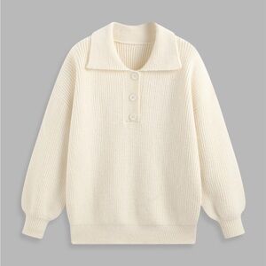 Solid Polo Rib Knit Butter Yellow Sweater
